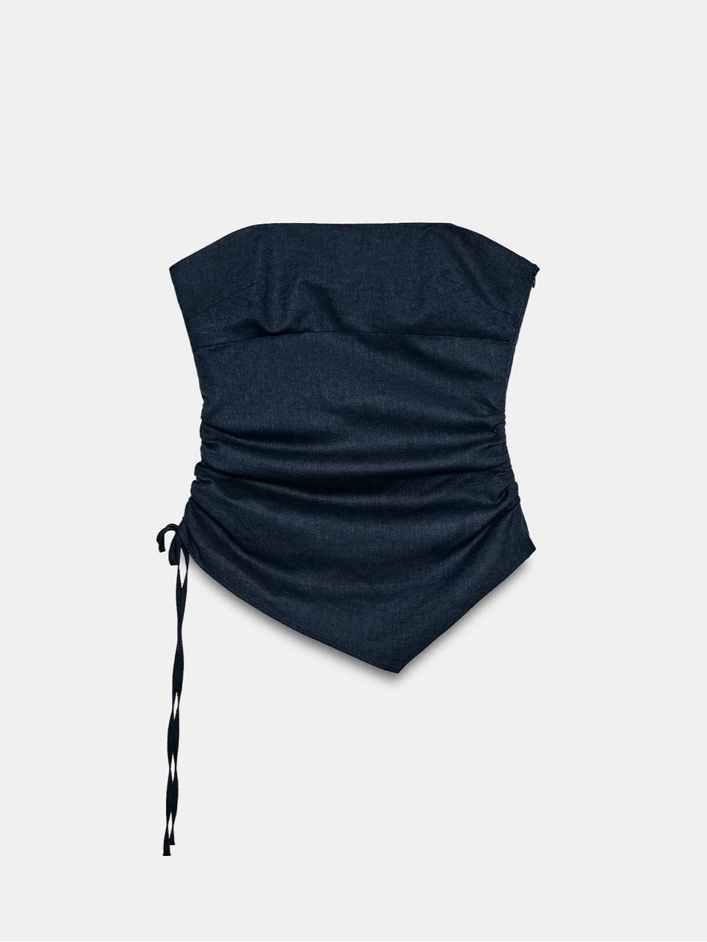 Zara Strapless Navy Ruched Linen Top NWT Size M